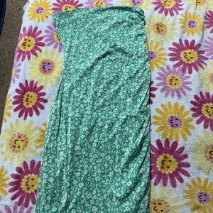 Green Floral Strapless Dress